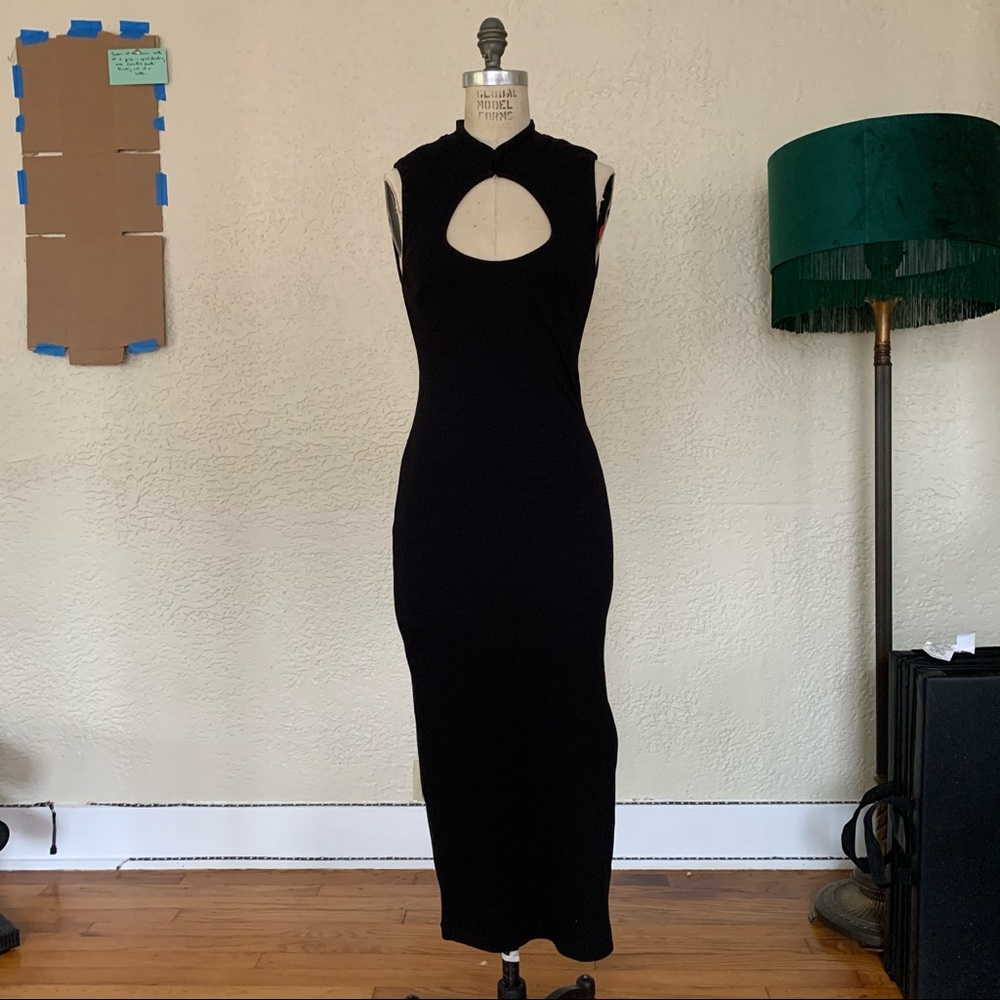 Topshop Mandarin Collar Black Midi Dress
